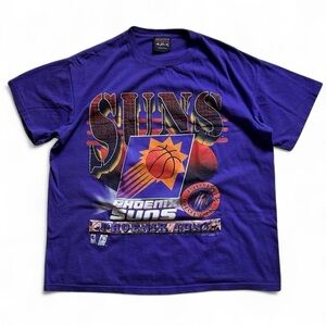 Vintage 1990s Magic Johnson Phoenix Suns Graphic Tee Purple with Orange Logo XL
